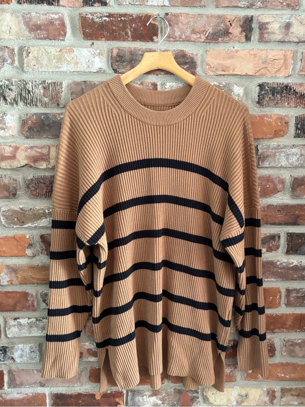 Abercrombie Tan Black Stripe Rib Knit Sweater Tunic, XL